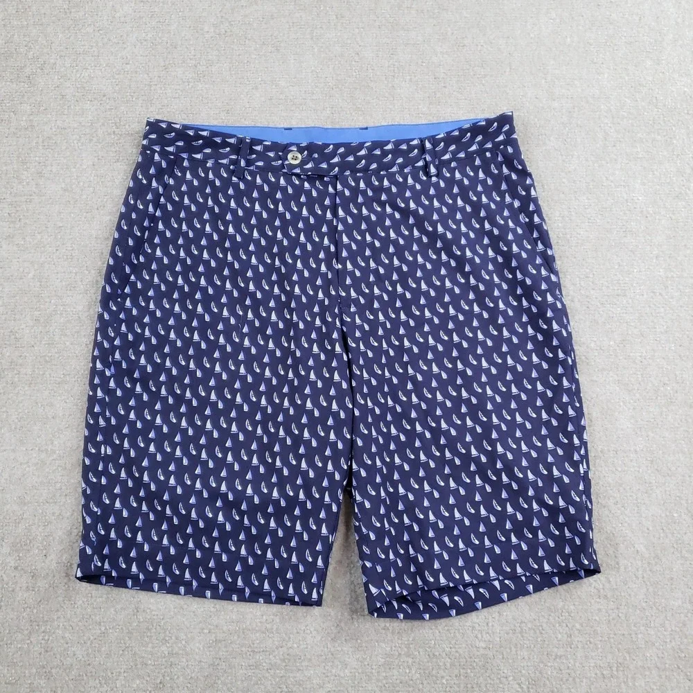 Fairway & Greene Shorts Mens 32 Blue Bermuda Stretch Pockets Sailboat Golf‎